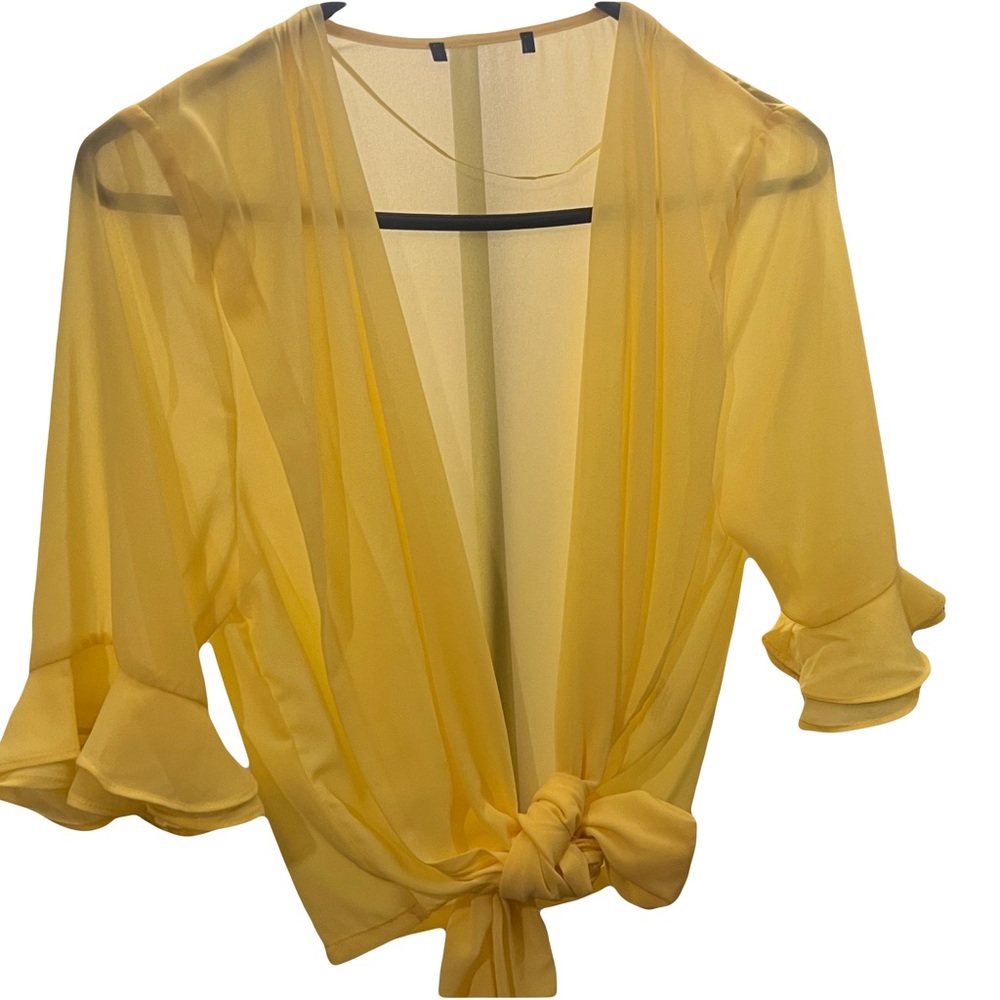 Sheer yellow top with ruffled sleeves